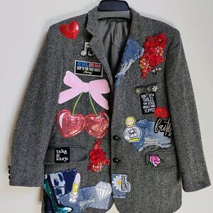 Couture Grey Wool like blazer size medium - vintage + upcycled